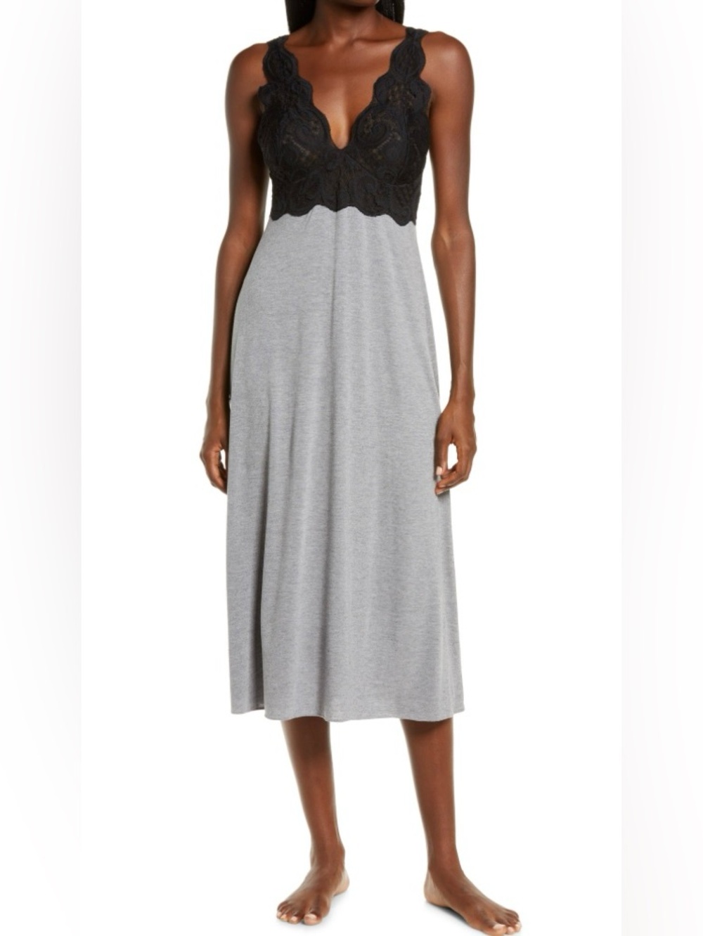 Natori Nightgown Size xs Obsession Gown Chemise Lace Trim Black Grey